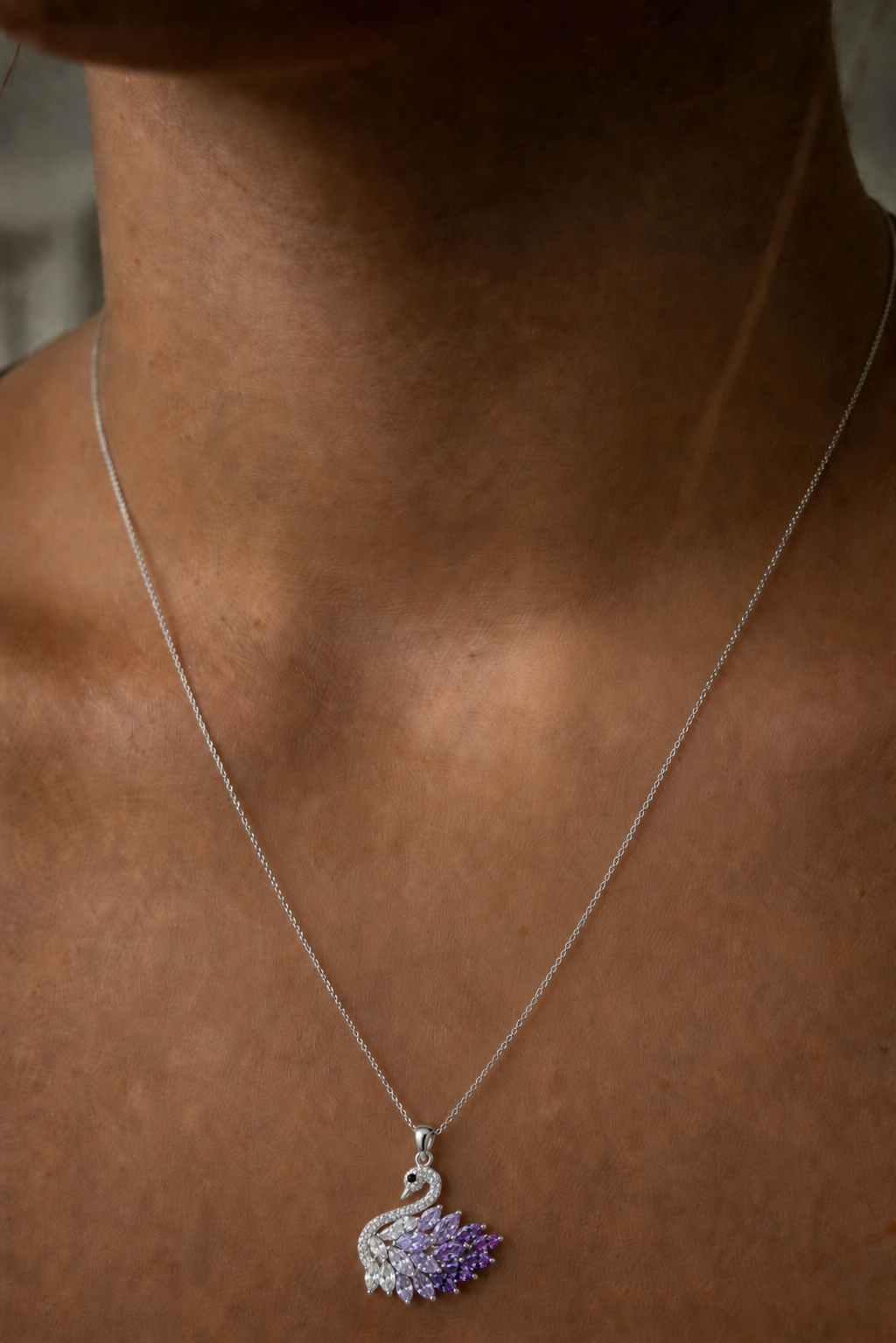 Swan Necklace - Silver & Purple