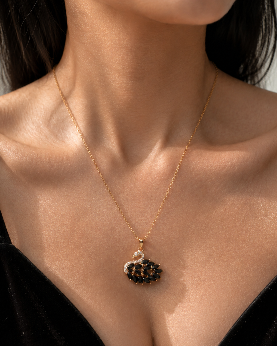 Swan Necklace - Gold & Black