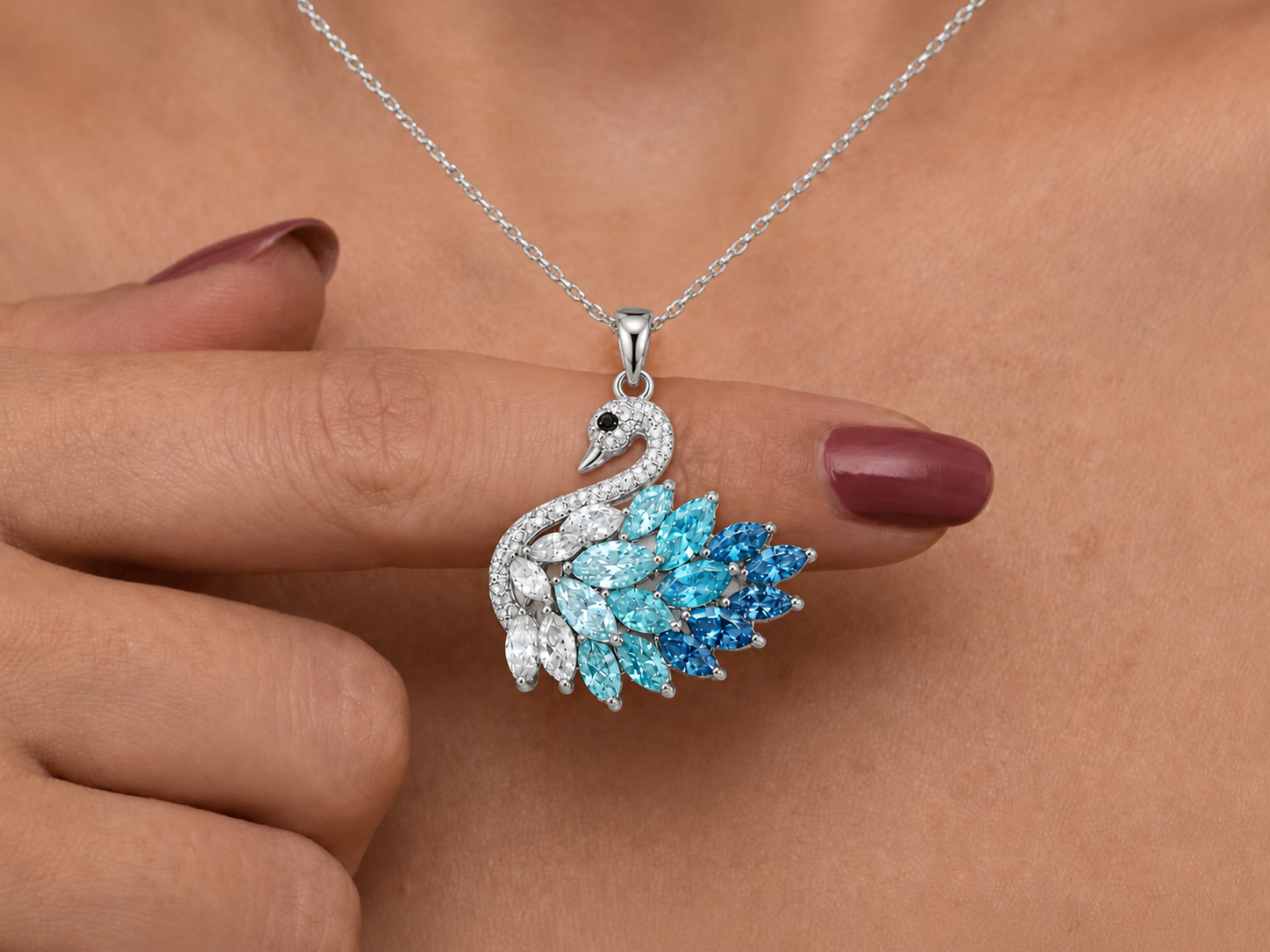 Swan Necklace - Silver & Blue