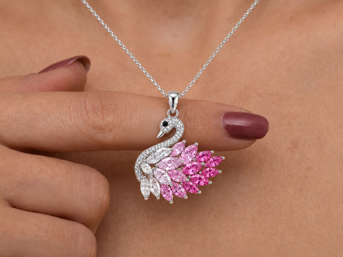 Swan Necklace - Silver & Pink