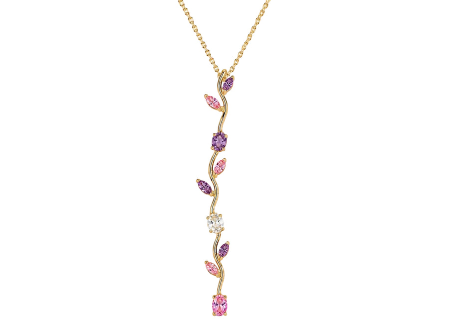 Pink and purple tulip drop necklace