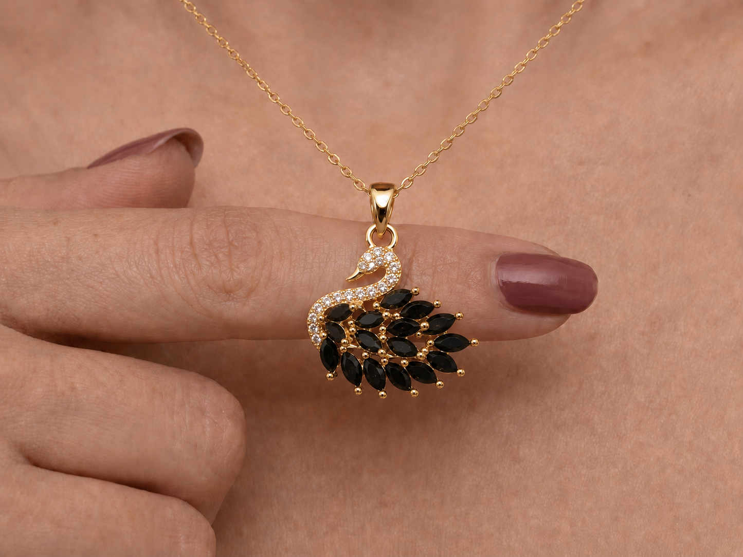 Swan Necklace - Gold & Black