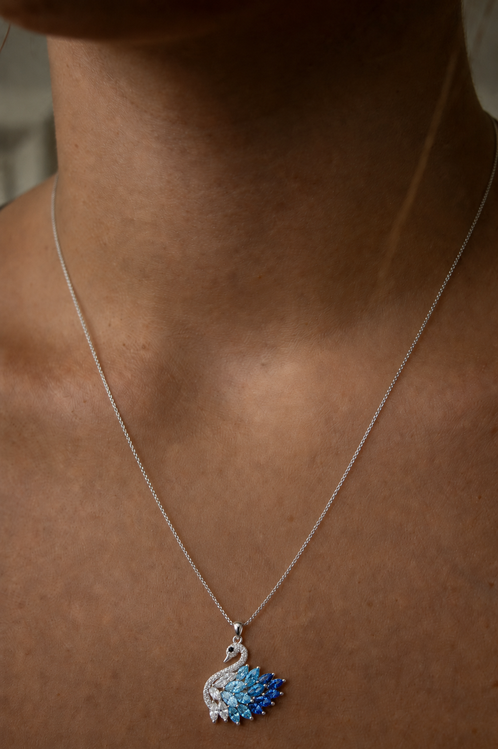 Swan Necklace - Silver & Blue