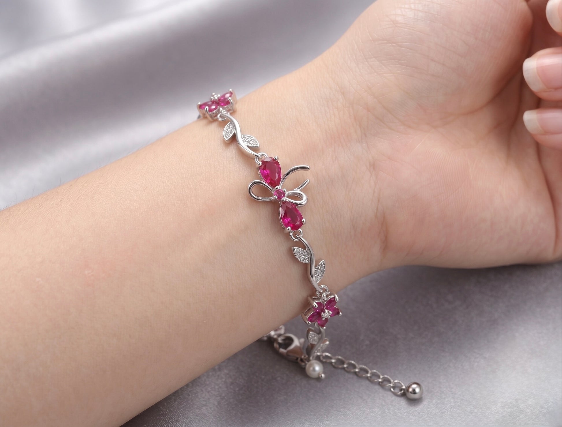Ribbon Bracelet - Silver & Red