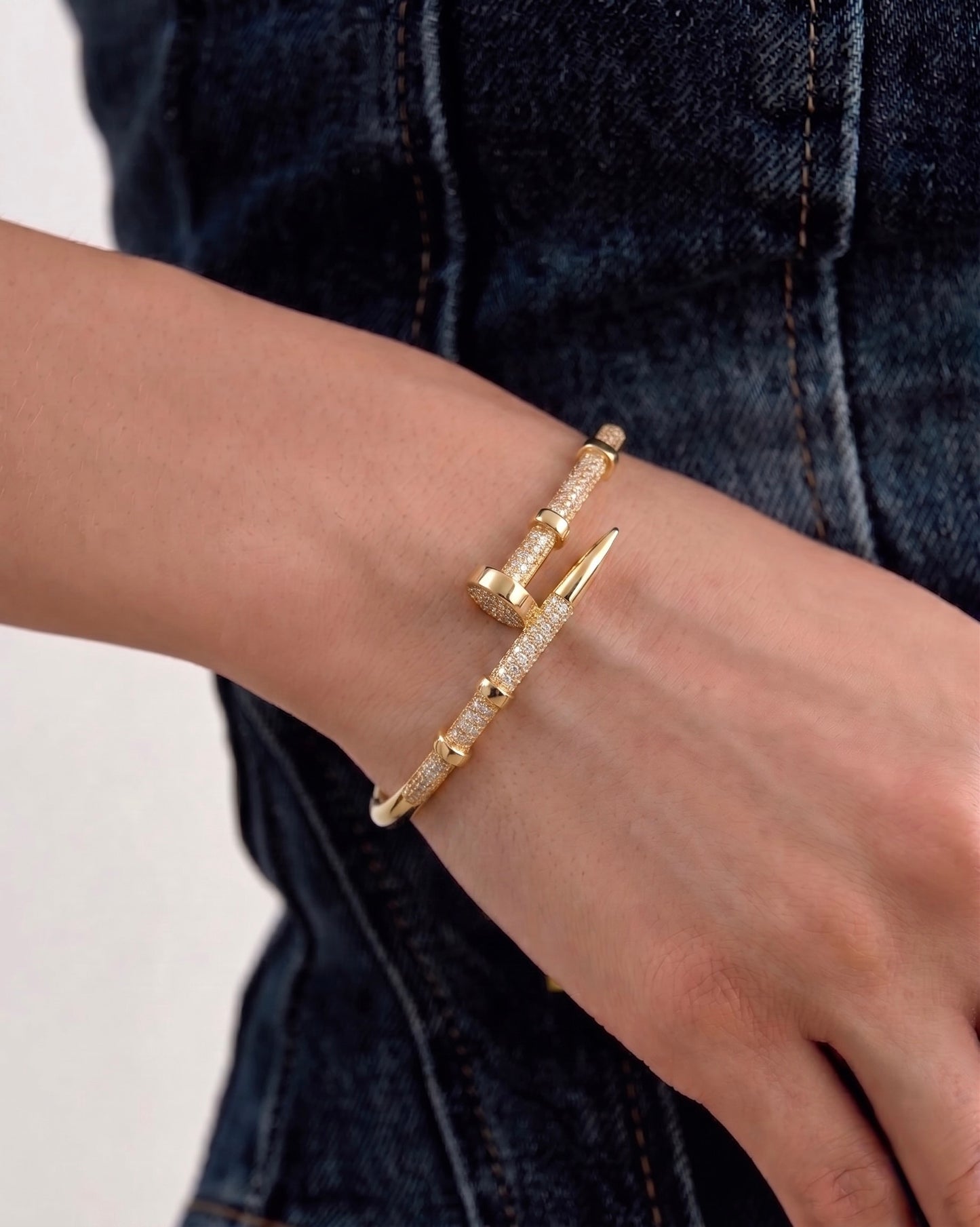 gold crystal nail handcuff