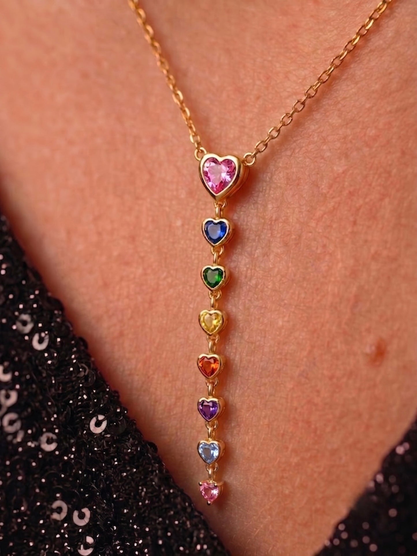Multi-Coloured Heart Drop Necklace