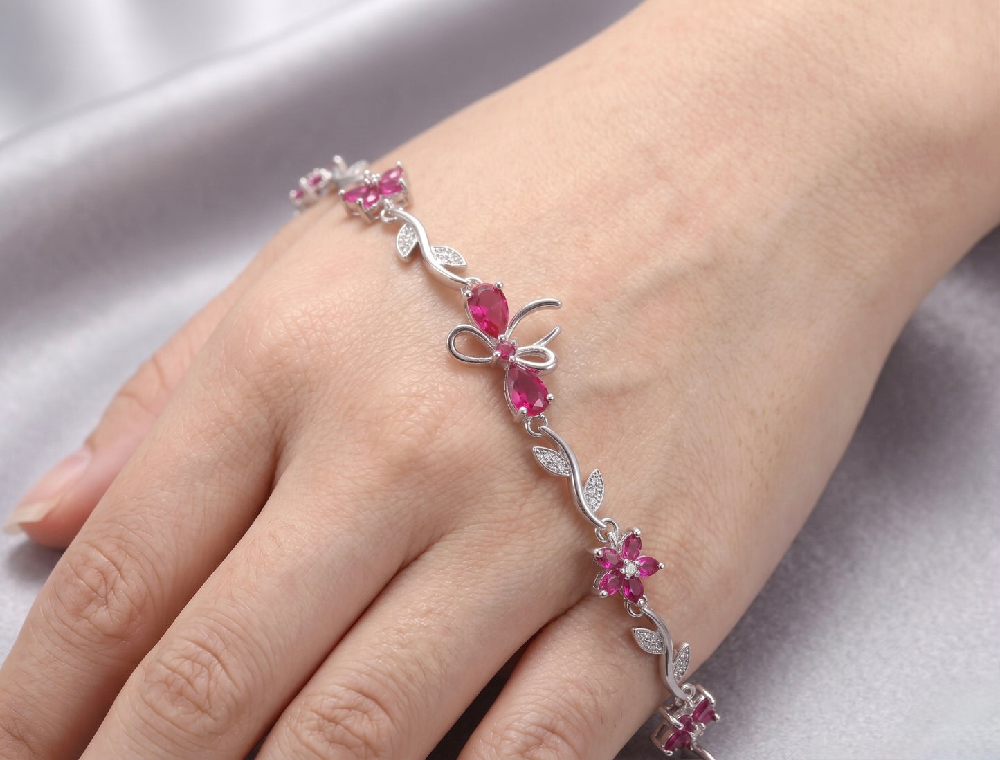 Ribbon Bracelet - Silver & Red