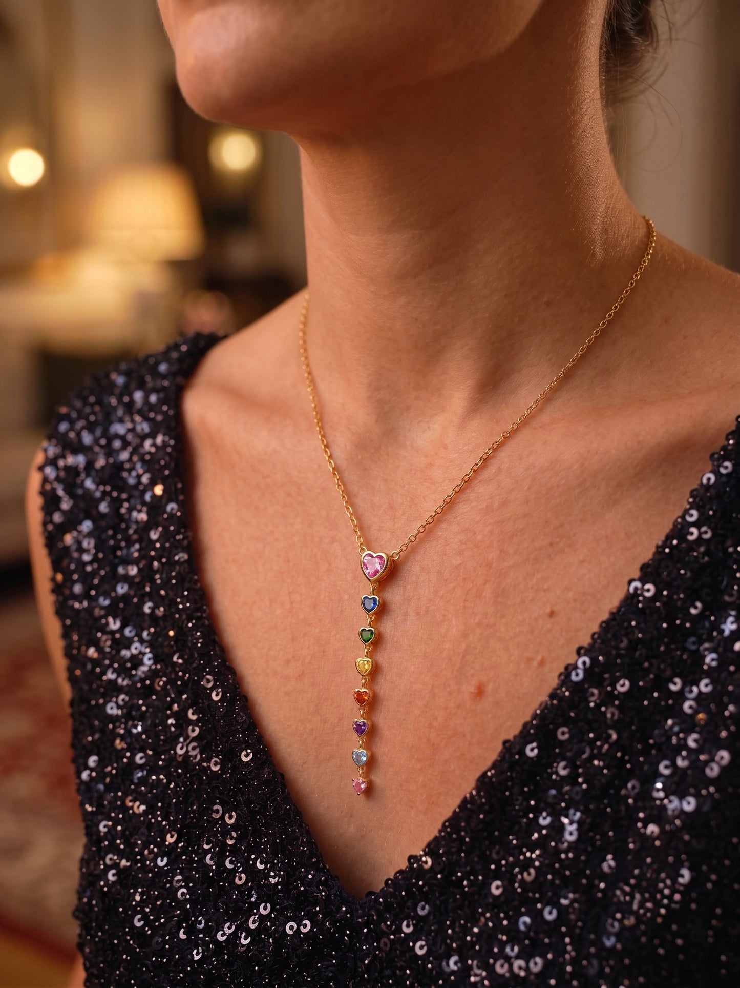 Multi-Coloured Heart Drop Necklace