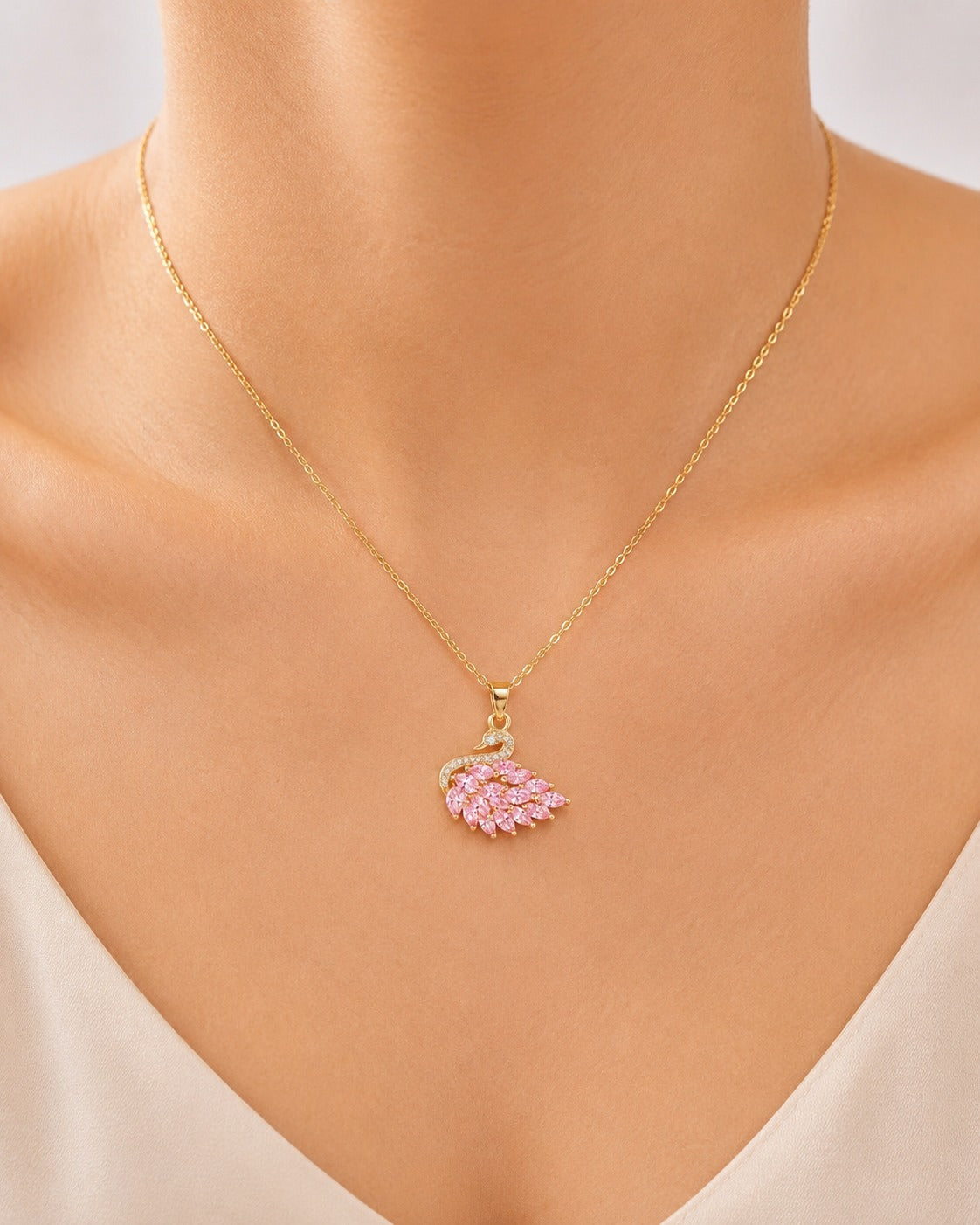 Swan Necklace - Gold & Pink