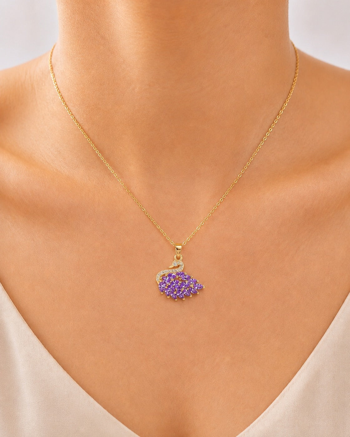 Swan Necklace - Gold & Purple
