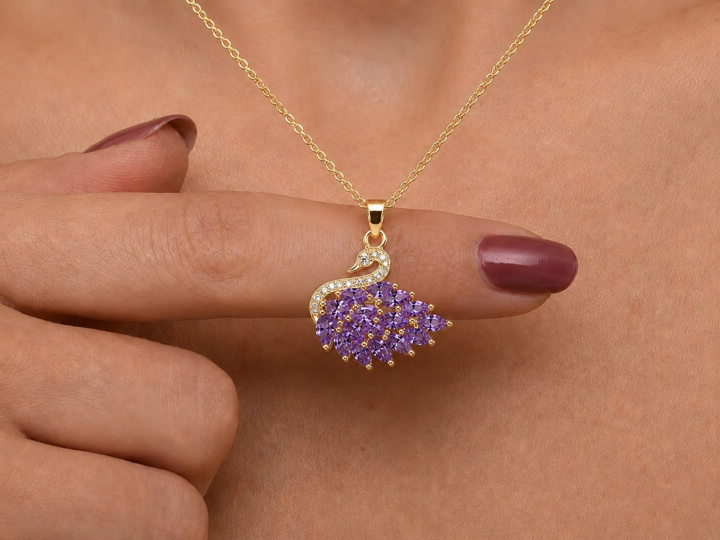 Swan Necklace - Gold & Purple