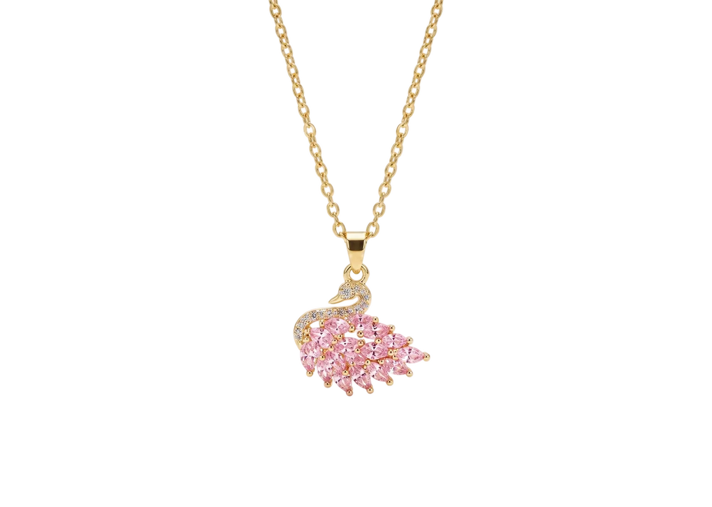 Swan Necklace - Gold & Pink