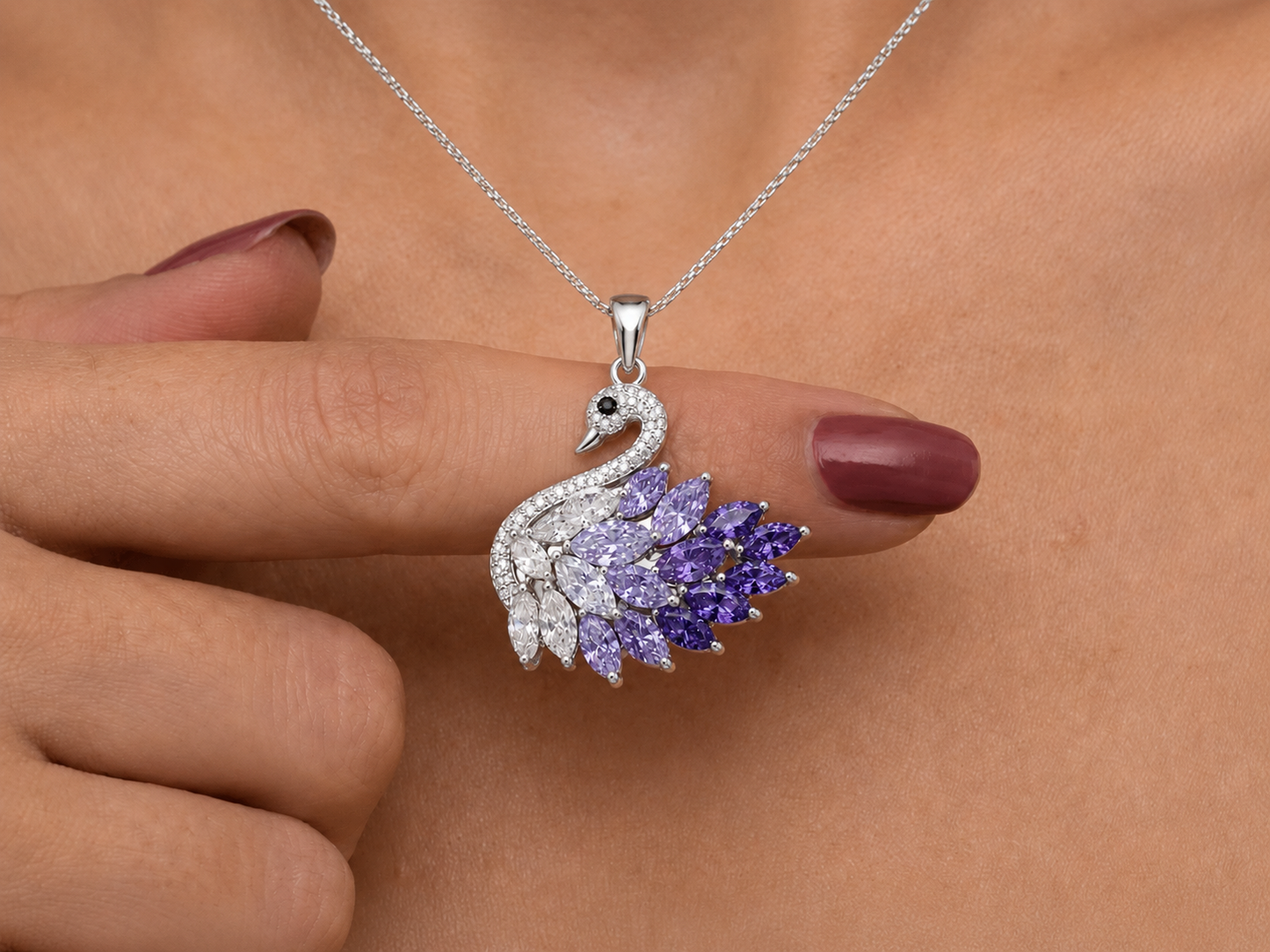 Swan Necklace - Silver & Purple